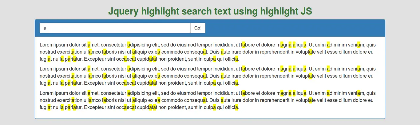 JQuery Highlight Text by Search and Match Example