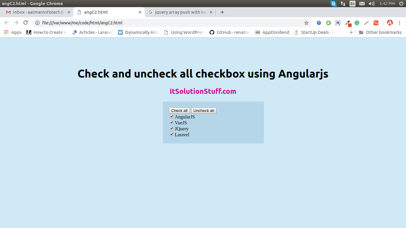 AngularJS Check and Uncheck All Checkboxes Example