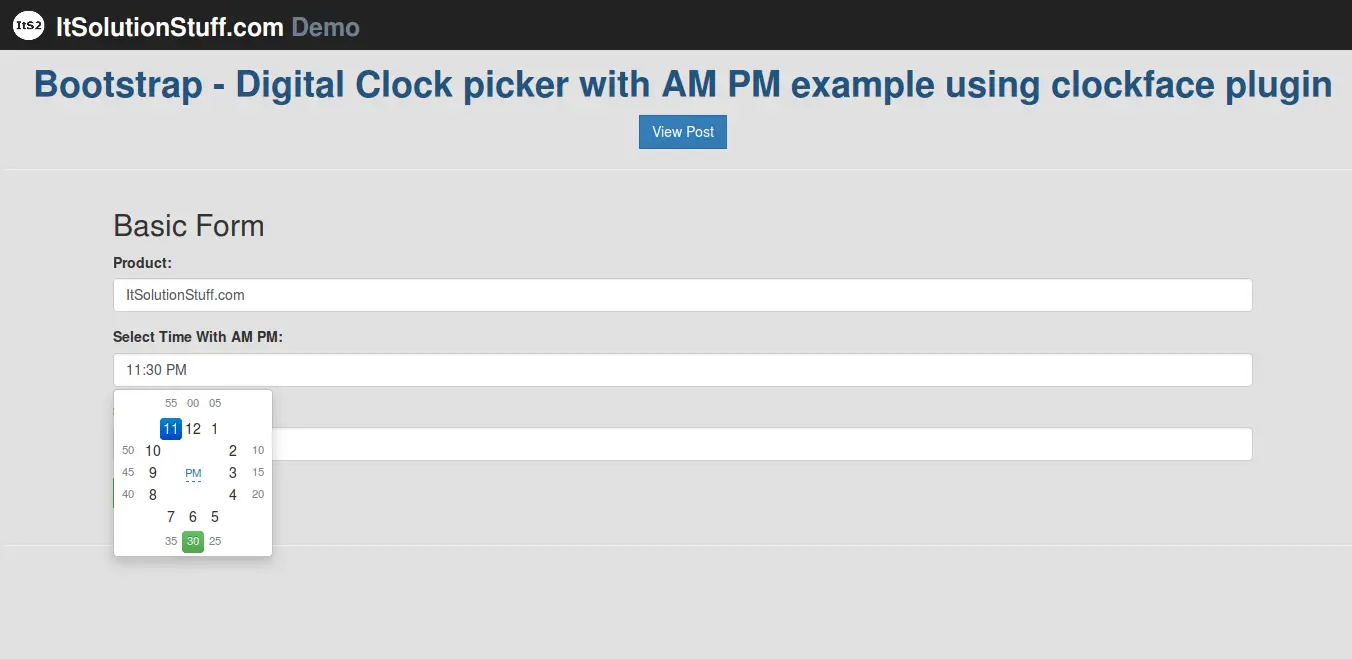 Bootstrap Digital Clock Picker with AM PM using Clockface JS