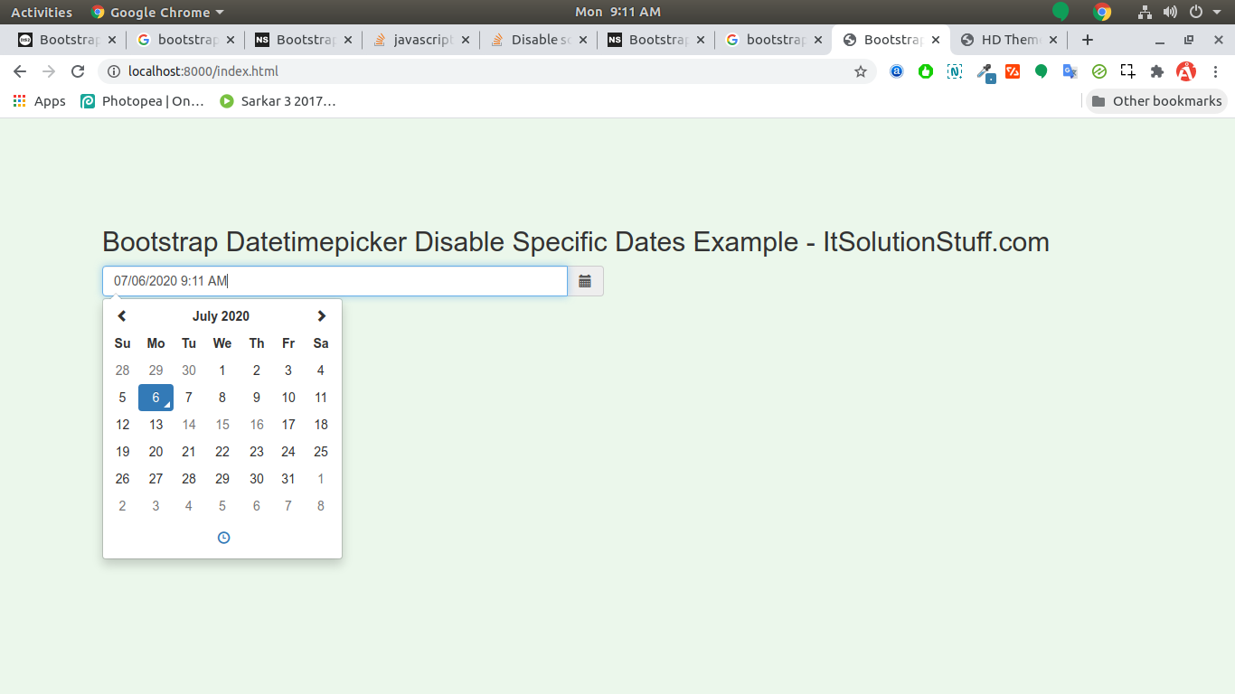 Bootstrap Datetimepicker Disable Specific Dates Example ...