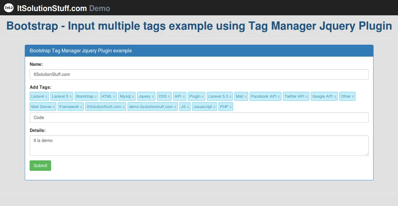 Bootstrap - Input multiple tags example using Tag Manager Jquery Plugin