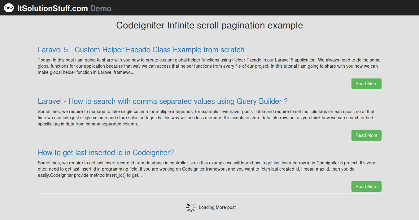 Codeigniter Ajax Infinite Scroll Pagination Example