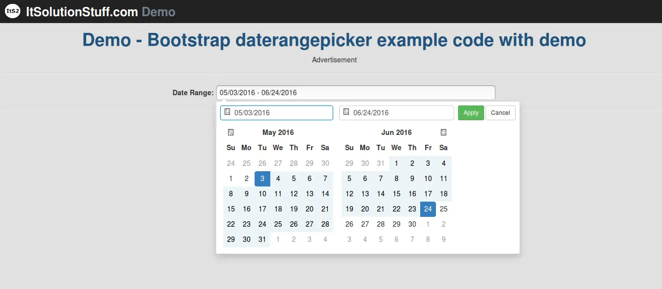 Bootstrap Daterangepicker Example Code