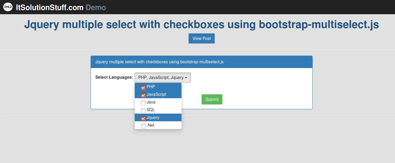 Bootstrap Multiple Select with Checkboxes using Bootstrap-multiselect.js JS