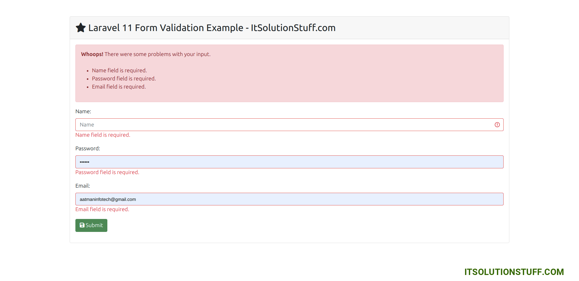 laravel 11 form validation output