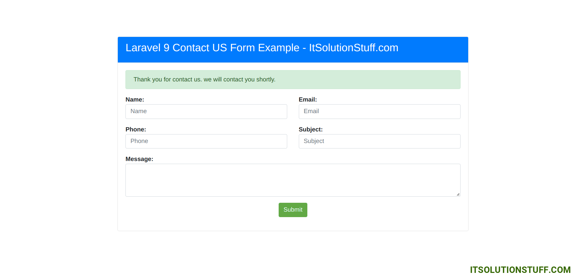 Laravel 9 Contact US Form with Send Email Example