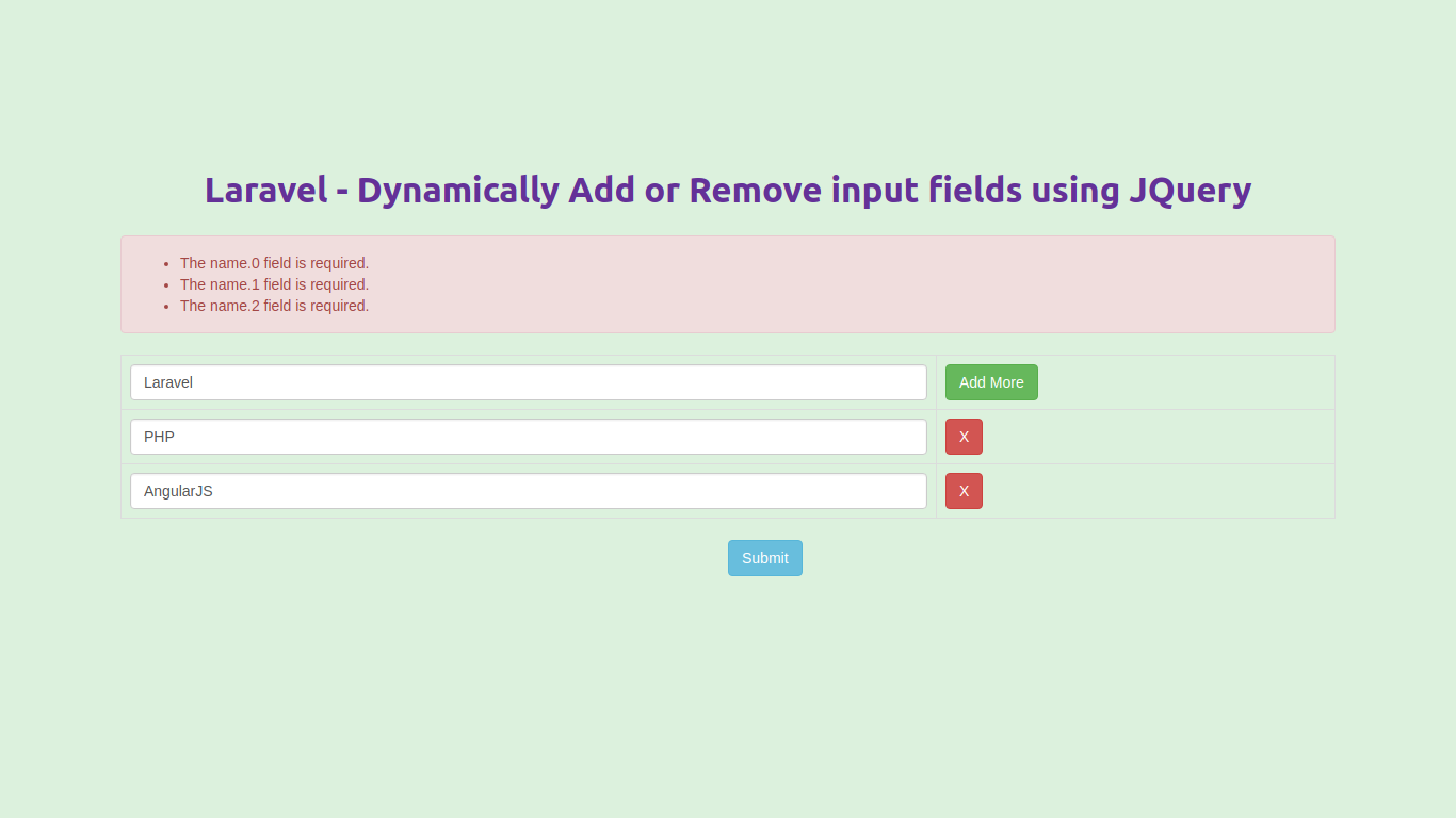 Laravel Dynamically Add or Remove Input Fields using JQuery