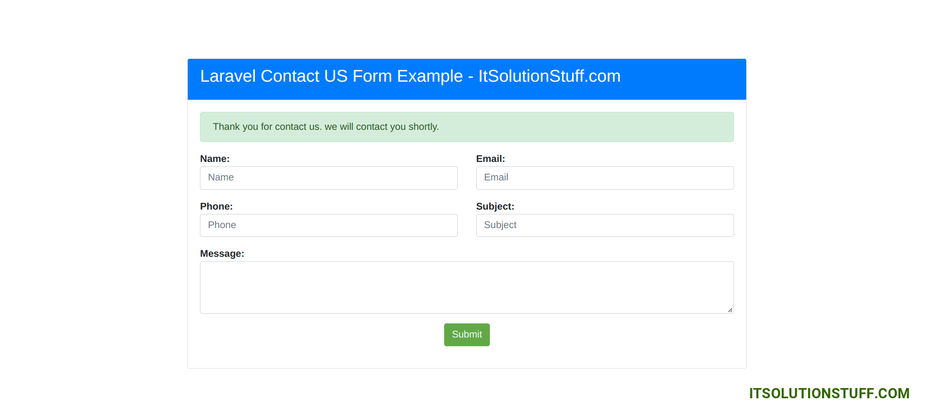 Laravel Contact Form Send Email Tutorial