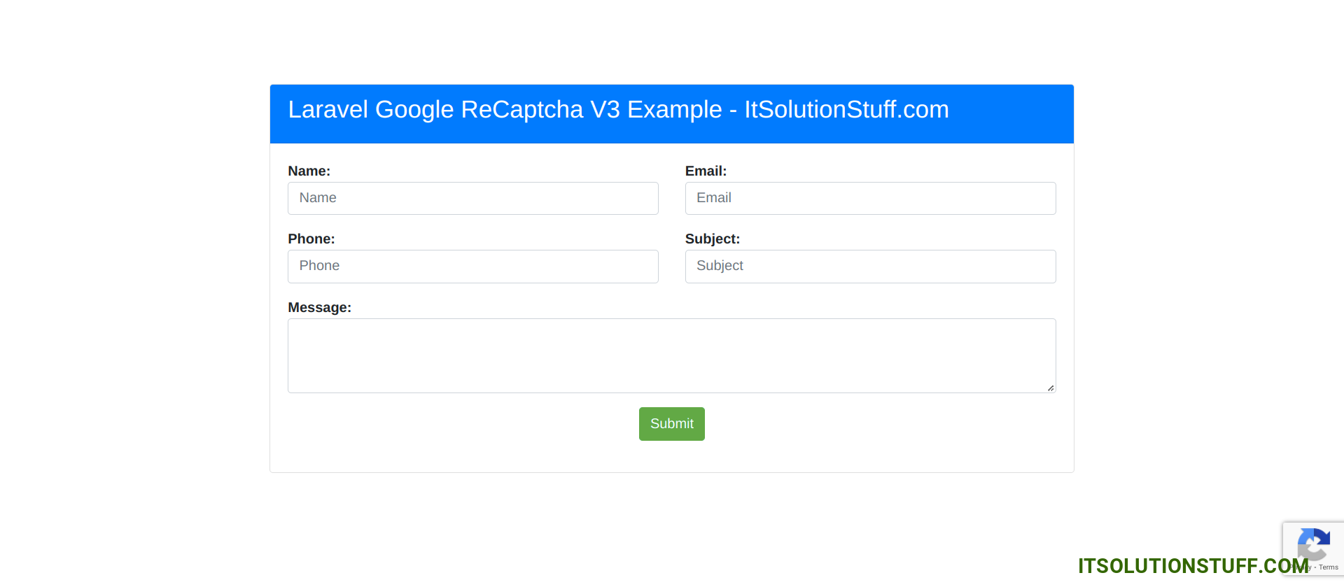 Laravel Google ReCaptcha V3 Tutorial Example