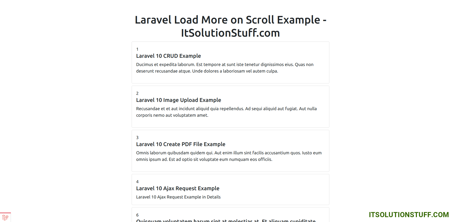 Laravel Infinite Scroll Pagination using Ajax Example