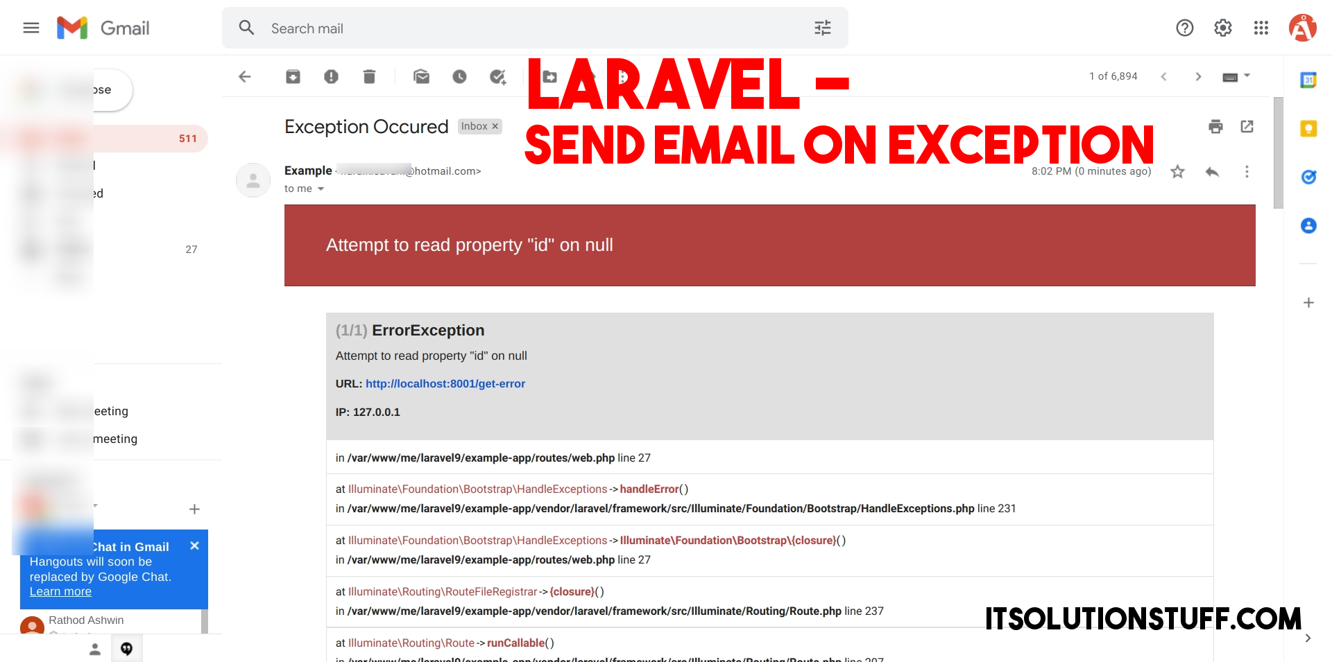 Laravel Send an Email on Error Exceptions Tutorial 