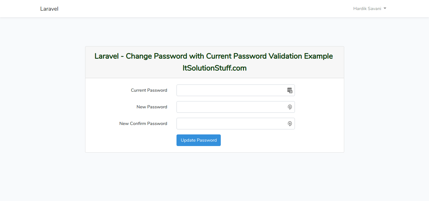 Laravel Change Password With Current Password Validation Example Itsolutionstuff Com Laravel Change Password With Current Password Validation Example Itsolutionstuff Com