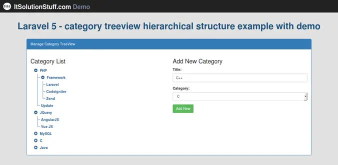 Laravel Category Treeview Hierarchical Structure Example