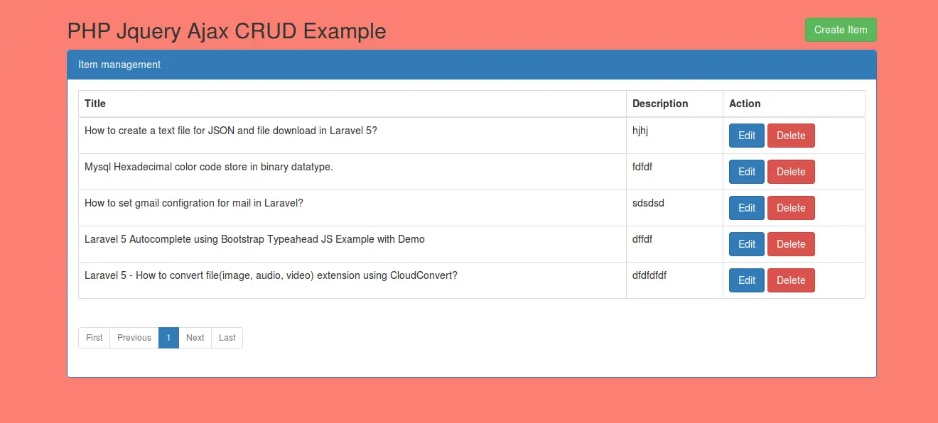 PHP CRUD Operation Using Ajax and JQuery Example