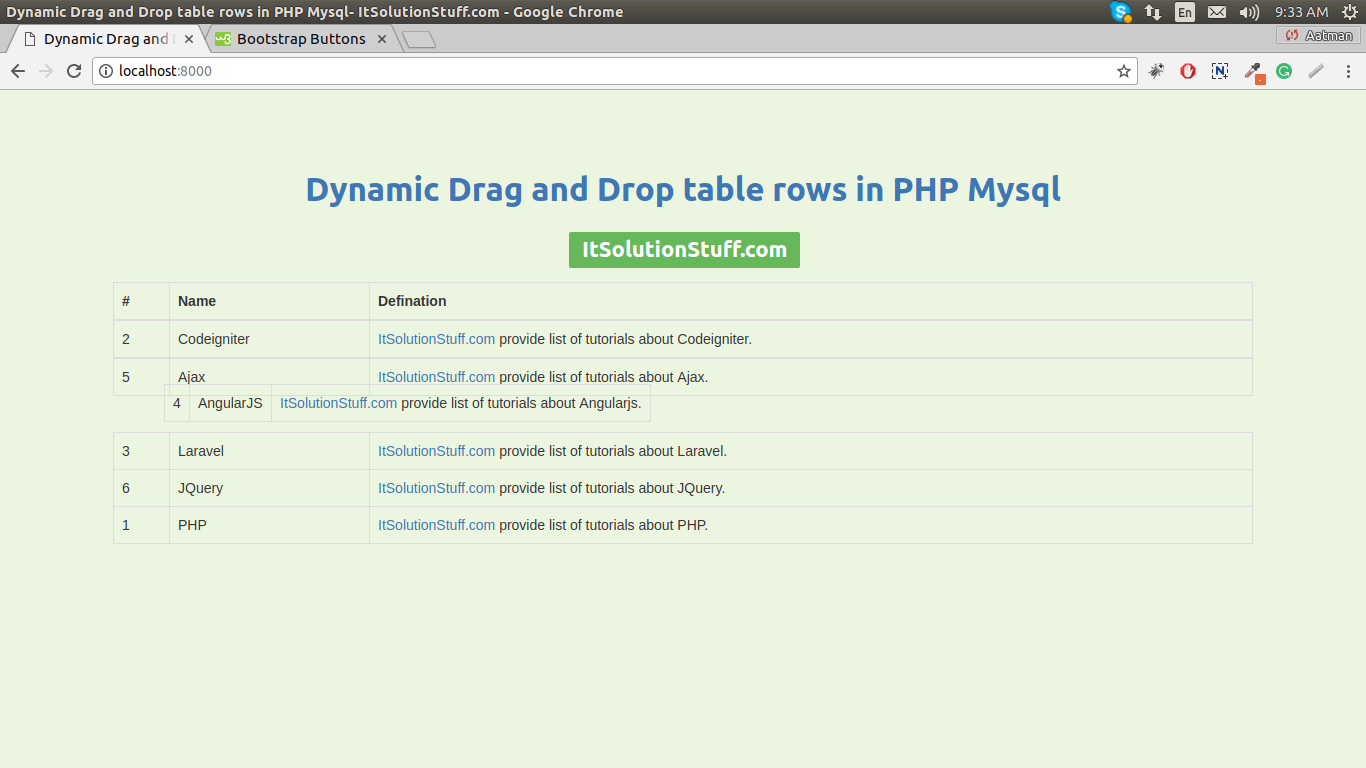 PHP Ajax Drag and Drop Sorting Table Rows Example