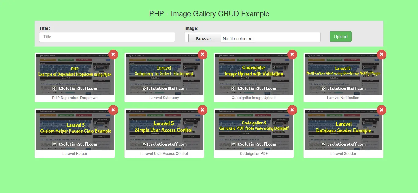 PHP MySQL Simple Image Gallery CRUD example from scratch PHP MySQL Simple Image Gallery CRUD example from scratch