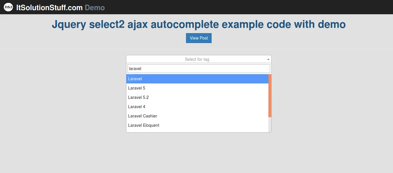 PHP JQuery Select2 Ajax Autocomplete Example