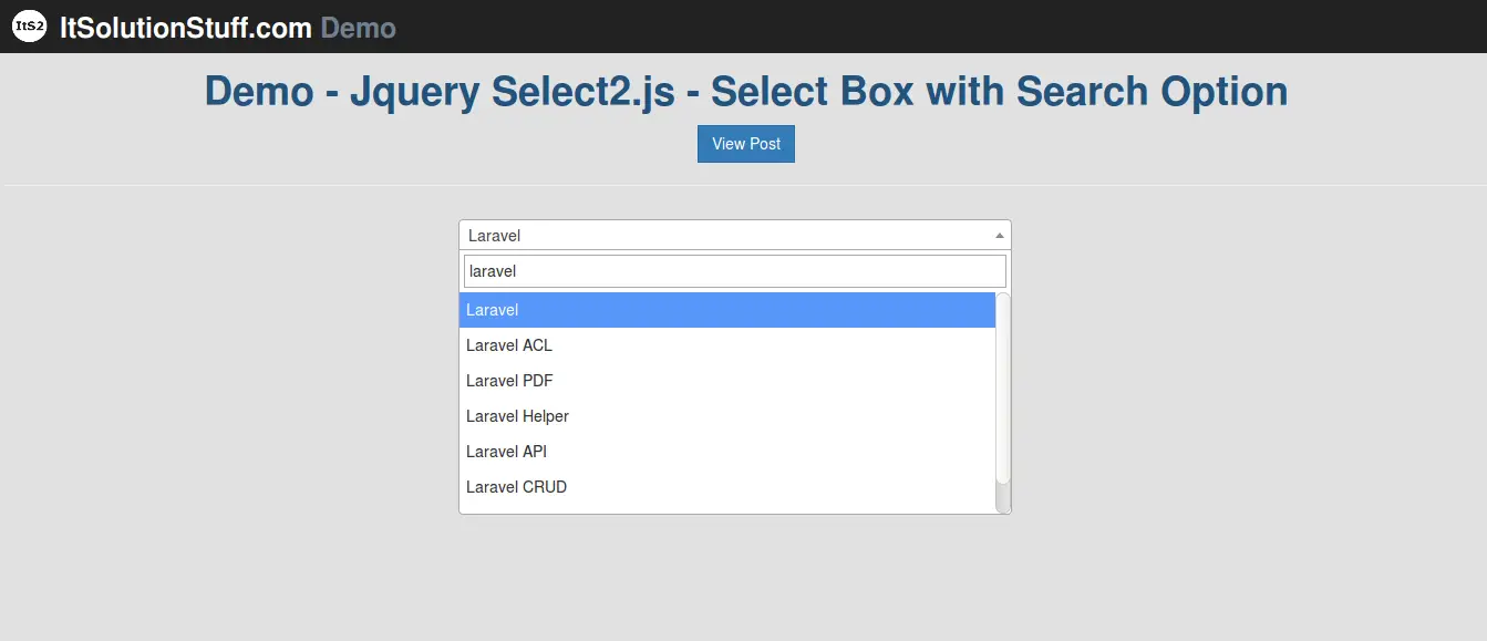 JQuery Select Box with Search using Select2 JS Example